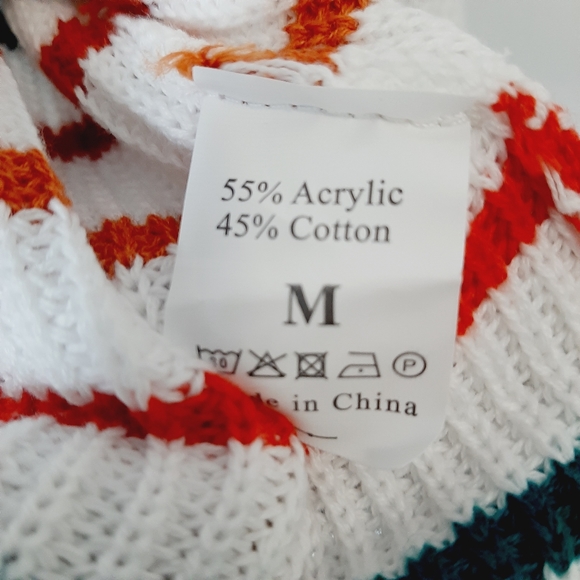 White V-Neck Sleeveless Knit Sweater with Colorful Stripes - Picture 8 of 10